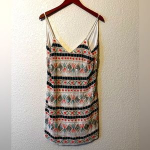 RAGA beaded v neck spaghetti strap flapper party dress white + turquoise/orange